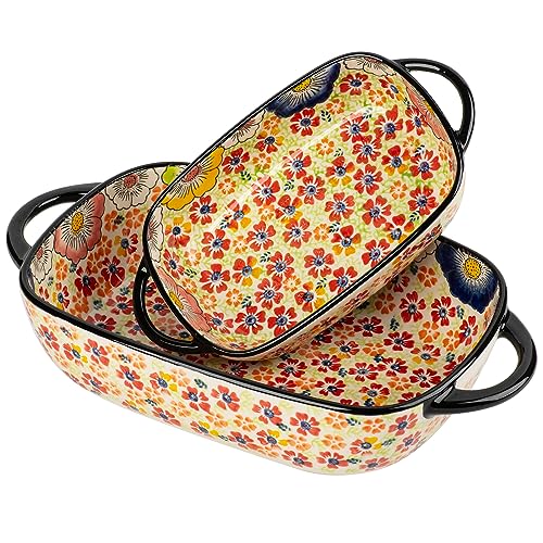 Retro pastoral style Ceramic Baking Dish Rectangular Bakeware Set Baking Pan (Romantic Flower)