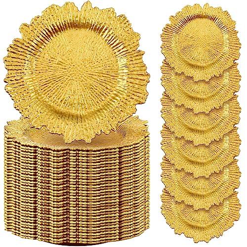 100 Pcs Gold Charger Plates 13 Inch Reef Texture for Wedding (Classic Style / Gold)