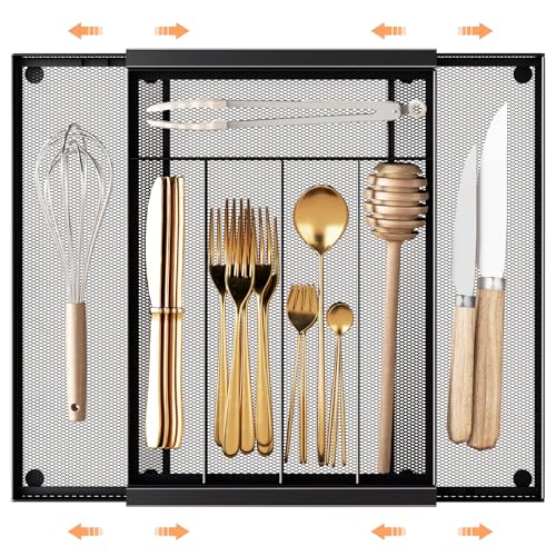 expandable silverware tray (Black / Expandable 9.6"~16.1" x 13.8")