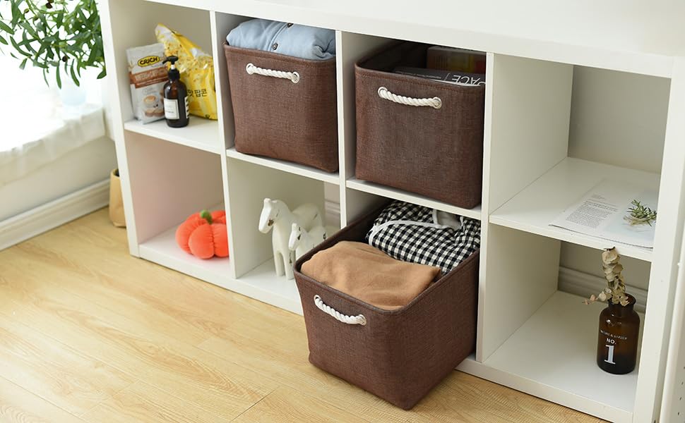 Organization and Storage Basket for Shelves (Brown / 3PCS/Large Cube - 16L×12W×12H)
