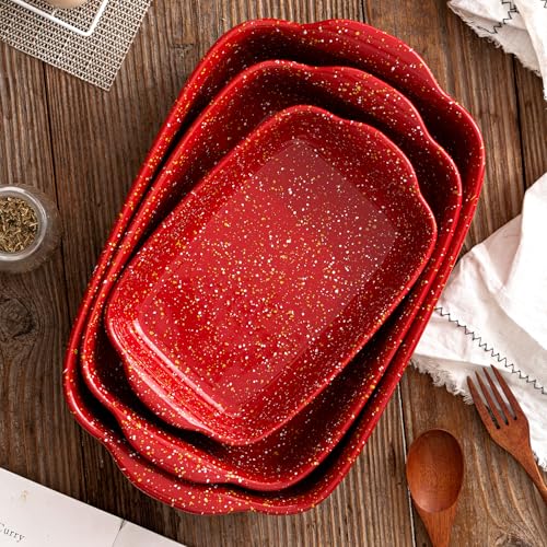 3 Pack Ceramic Lasagna Pan (Red)