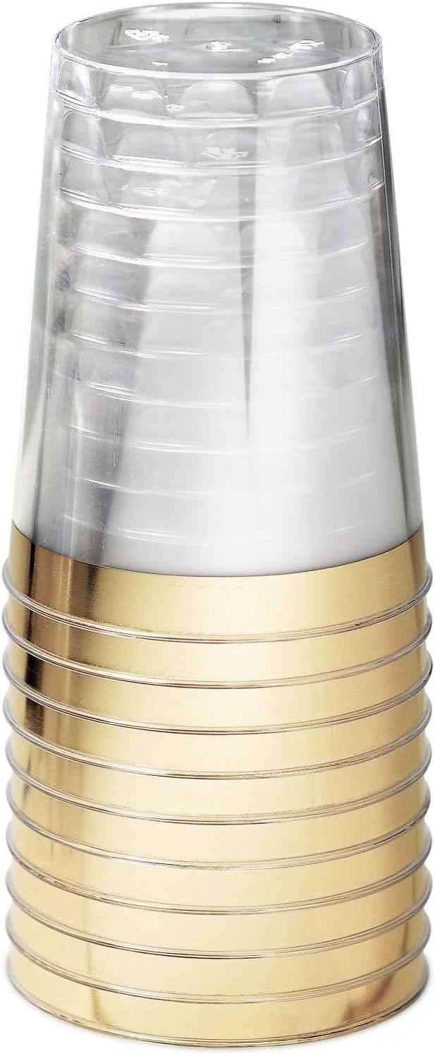 " OCCASIONS " 200 Piece set (25 Guests)-Wedding Plastic Plates & cutlery -Disposable heavyweight Dinnerware 10.5'', 8''+Silverware + Cups + Napkins (Imperial in White & Black & Gold)