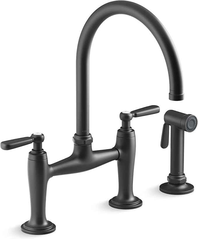 Kohler K28356-BL Edalyn by Studio McGee 1.5 GPM Widespread Bridge Kitchen Faucet - Includes Side Spray Matte Black