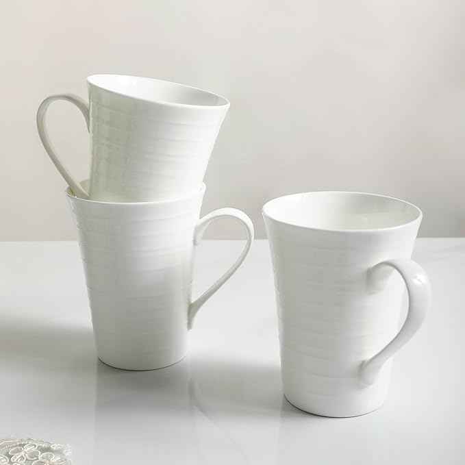 Stone Lain Eleanor Bone China 16 Piece Dinnerware, Plates and Bowls for 4, White Dish Collection with Mugs, Elegant Swirl Design, Microwave & Dishwasher Safe