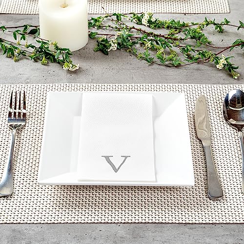 Silver V White Linen Feel Guest Towel Napkin (Silver / 2000 Count / V)