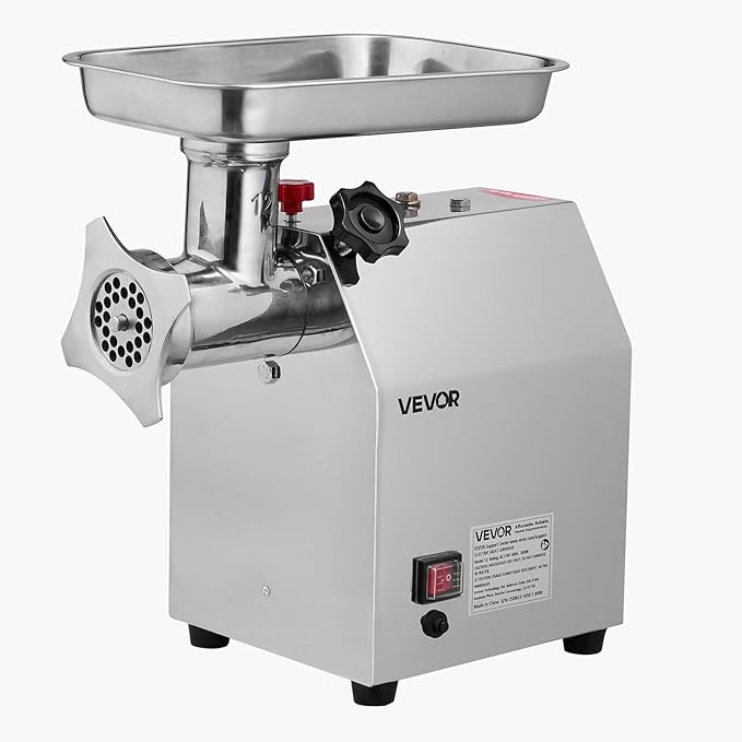 VEVOR Commercial Electric Meat Grinder, 7 lbs/min Capacity, #12 Industrial Meat Mincer with 2 Stainless Steel Blades, 2 Grinding Plates, 850W Heavy-Duty Sausage Maker Stuffer, for Kitchen, Restaurant