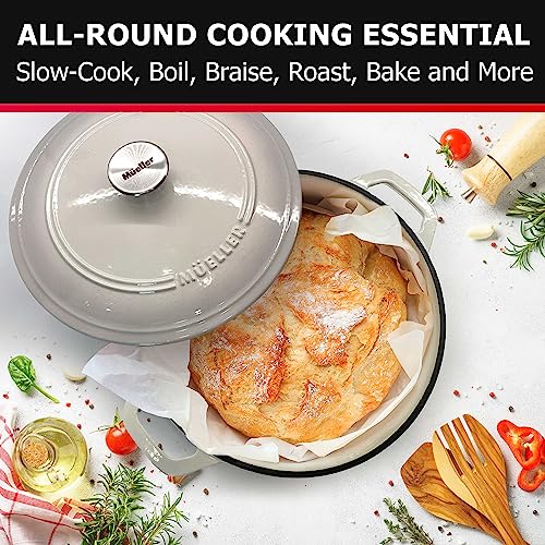 Mueller DuraCast 6QT Enameled Cast Iron Dutch Oven with Lid (6 Quart -Round / Oyster White)