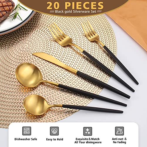 20pc Matte Black Gold Silverware Set for 4 (Blackgold / 20-piece)