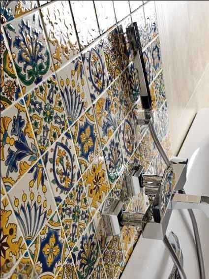 DYARI Set of 9 Decorative Ceramic Tiles – Hand Painted Indoor & Outdoor – Artisan Top Kitchen – Mediterranean Decorative 4x4 / One Tile Durable Colorful (Mediterranean, Sample (1 Tile 4x4))