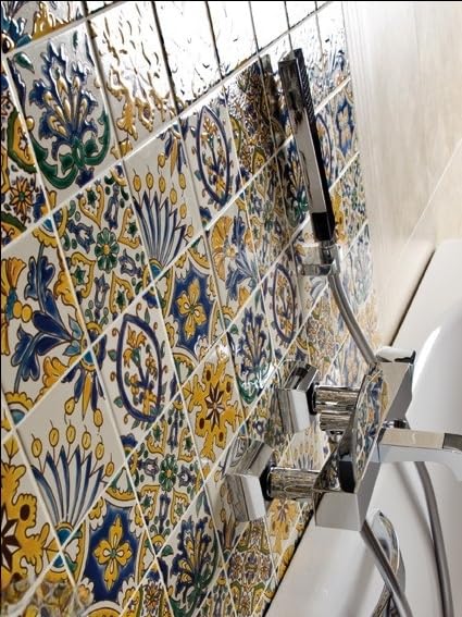 Set of 9 Decorative Ceramic Tiles (Mediterranean / 4" x 4" (9 Tiles - 1 Sq Ft))