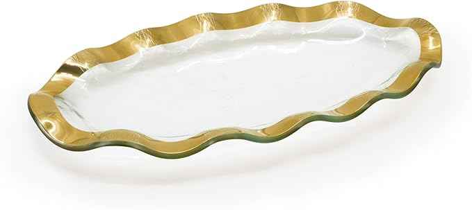 Annieglass Ruffle 13 x 6 Inch Mini Oval Tray with 24k Gold, Timeless Glass Tableware for all Occasions, Made in the USA