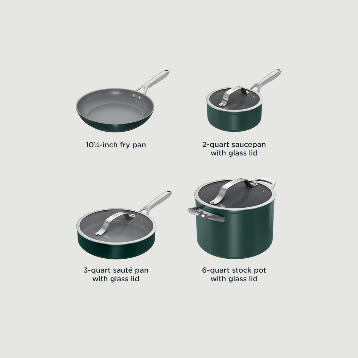 Ceramic Pro 7Pc Cookware Set (7-piece / Green)