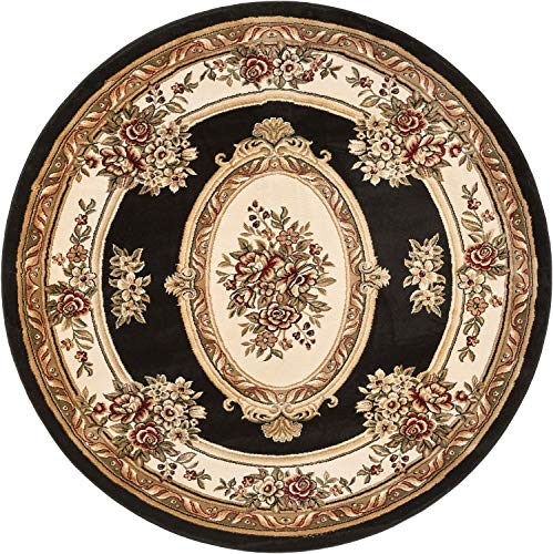 Timeless Collection Le Petit Palais Black 8' Foot Round Luxurious Traditional French Medallion Oriental Area Rug Perfect for Living Room Bedroom or Dining Room Easy (7'10" (Round) / Black)