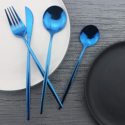 Shiny Blue Silverware Set (Service for 4 / Blue)