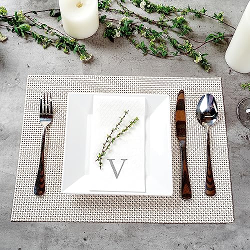 Silver V White Linen Feel Guest Towel Napkin (Silver / 2000 Count / V)