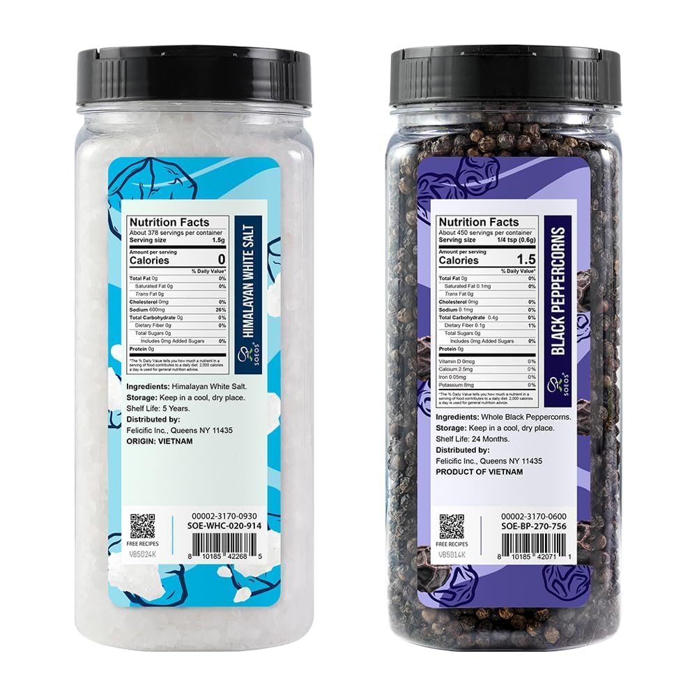White Salt 20 Oz + Black Peppercorns 9.5 Oz (14.75 Ounce (Pack of 2))
