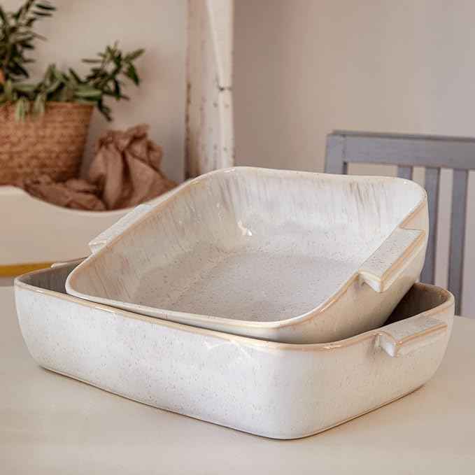 Casafina Ceramic 16" x 10.75" Rectangular Baker - Eivissa Collection, Sand Beige | Oven & Dishwasher Safe Bakeware | Food Safe Glazing | Restaurant Quality Dinnerware