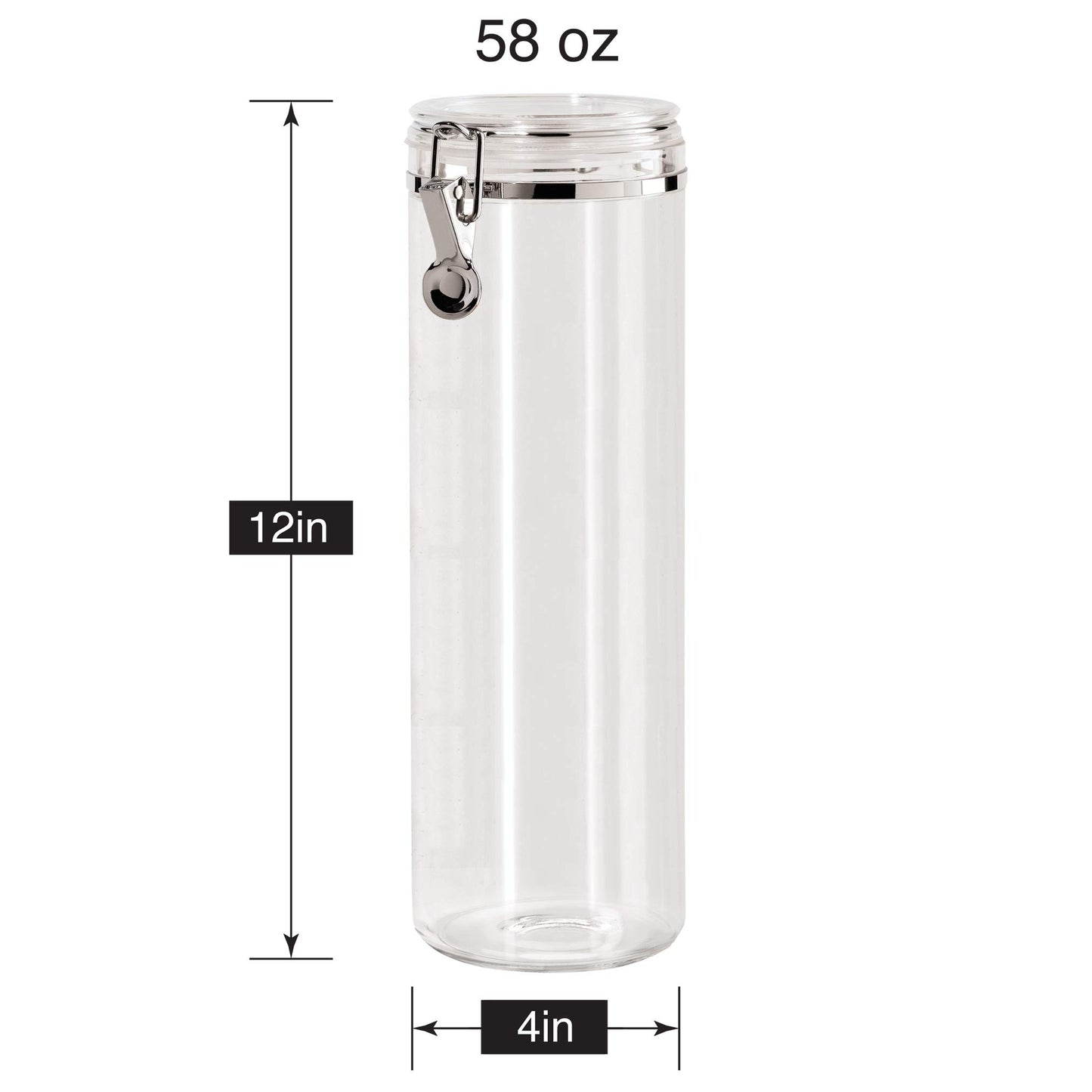 Tall Clear Plastic Canister with Clamp Lid (58-Fluid Ounce / Canister)
