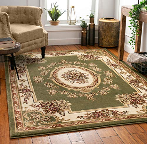 Timeless Collection Le Petit Palais Green 3x5 Luxurious Traditional French Aubusson Medallion Oriental Area Rug Perfect for Living Room Bedroom or Dining Room Easy (3'11" x 5'3" (Rectangular) / Green)