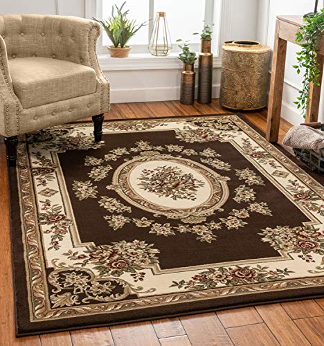 Timeless Collection Le Petit Palais Brown 3x5 Luxurious Traditional French Aubusson Medallion Oriental Area Rug Perfect for Living Room Bedroom or Dining Room Easy (3'11" x 5'3" (Rectangular) / Brown)