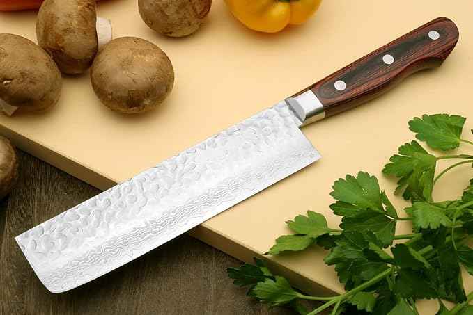Yoshihiro VG10 16 Layer Hammered Damascus Stainless Steel Nakiri Vegetable Knife 6.5'' (165mm)