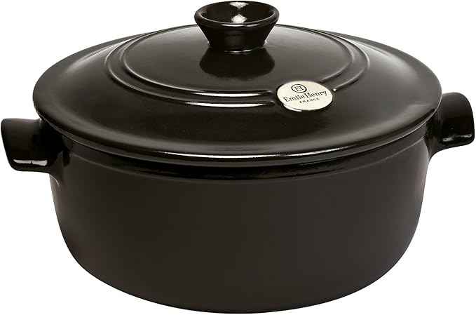 Emile Henry France Flame Round Stewpot Dutch Oven, 4.2 quart, Charcoal