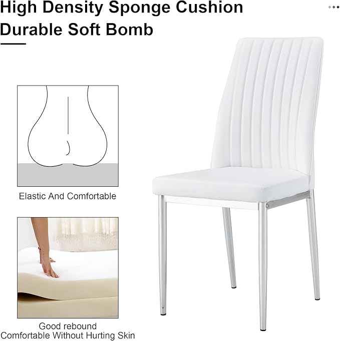 White Modern Dining Chairs Set - PU Leather Armless Upholstered Chairs with Chrome Legs for Dinner Room, Waiting Room (Set of 8, White)