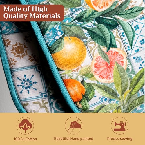 Double Oven Mitts 100% Cotton Double Oven Glove (010 - Agrume / 7" x 35" (Double Oven Mitt))