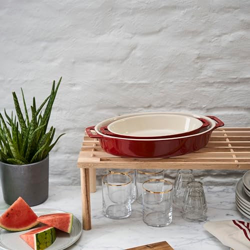 Ceramic Oval Baking Dish Set (2-piece / Cherry)