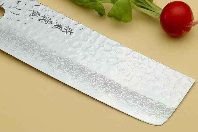 Yoshihiro VG10 46 Layers Hammered Damascus Nakiri Japanese Vegetable Knife (6.5'' (165mm) Rosewood Handle)