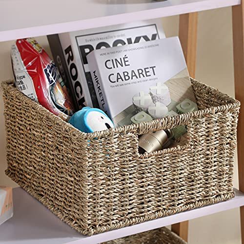 Wicker Storage Baskets for Organizing (13 x 13 x 7.5 inches / Natural (Seagrass))