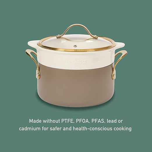 Bloomhouse - Two Time Oprah's Favorite Things Winner - 15 Piece Pots and Pans Heavy Duty Aluminum Premium PFA Free Ceramic Nonstick Dutch Oven Pot with Lid - Cappuccino Cream with Gold Handle