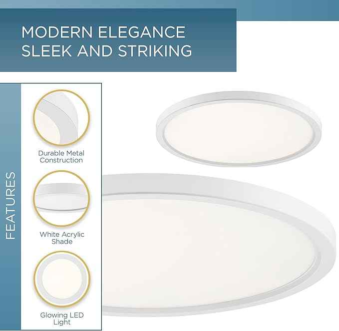 Quoizel Outskirts Round Flush Mount Ceiling Light, 20 Inch White Lustre, Dimmable Integrated LED 2870 Lumens, 27 W, Close to Ceiling Light Fixtures for Hallway, Kitchen, Bedroom or Bathroom