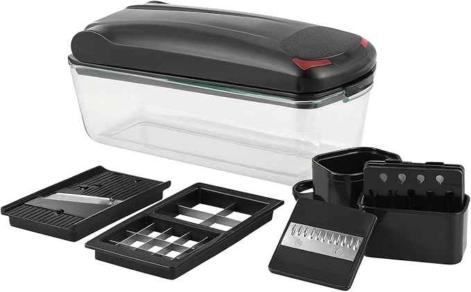 Le'raze 13-in-1 Vegetable Chopper Pro with Glass Container, Stainless Steel Blades, BPA-Free, Mandoline Slicer, Manual