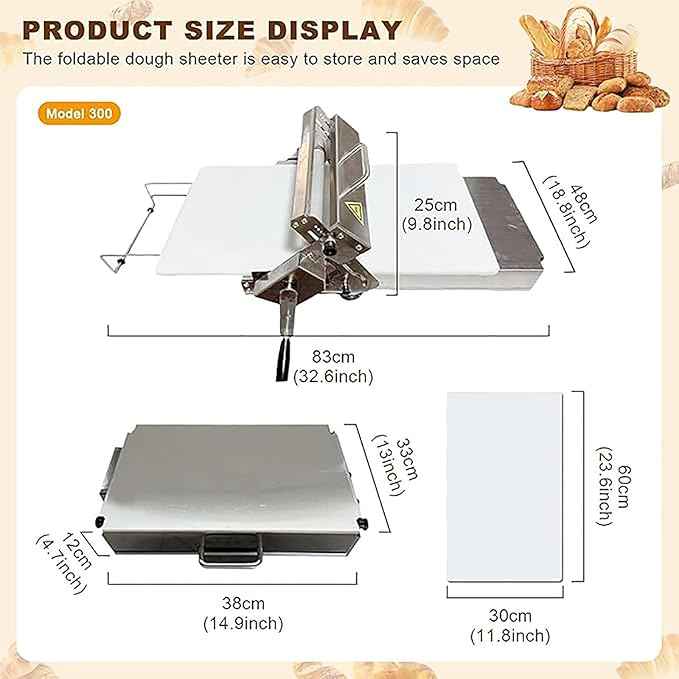 Manual Croissant and Puff Pastry Sheeter Professional Puff Pastry Machine for Bakery and Pastry - Precise Thickness Adjustment Ideal Tool for Artisans and Passionate Individuals(300 type)