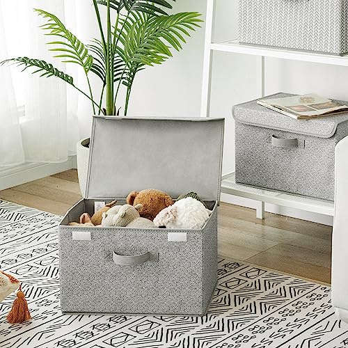 Storage Baskets with Lids (Ash Gray / Large-2 Pack)