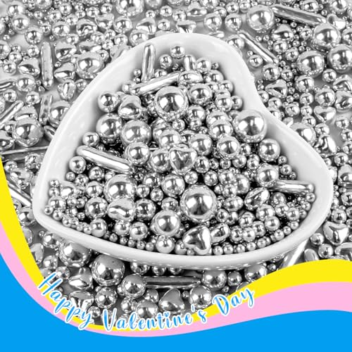 Silver Pearl Heart Sprinkles for Cake Decorating (Silver Pearl Heart Rods)