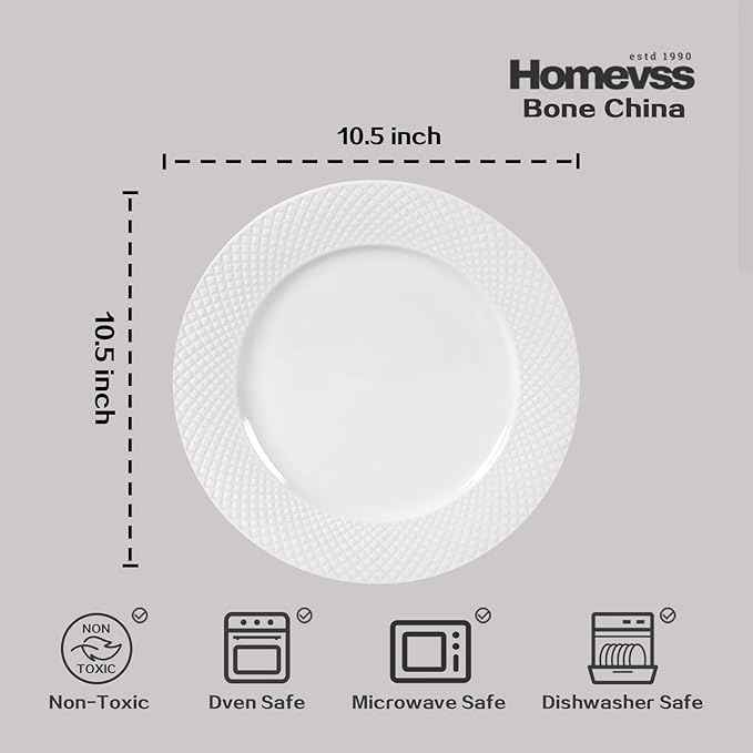 HomeVss, New Bone China Dinnerware Set, Embossed Diamond Design, 48pc Set