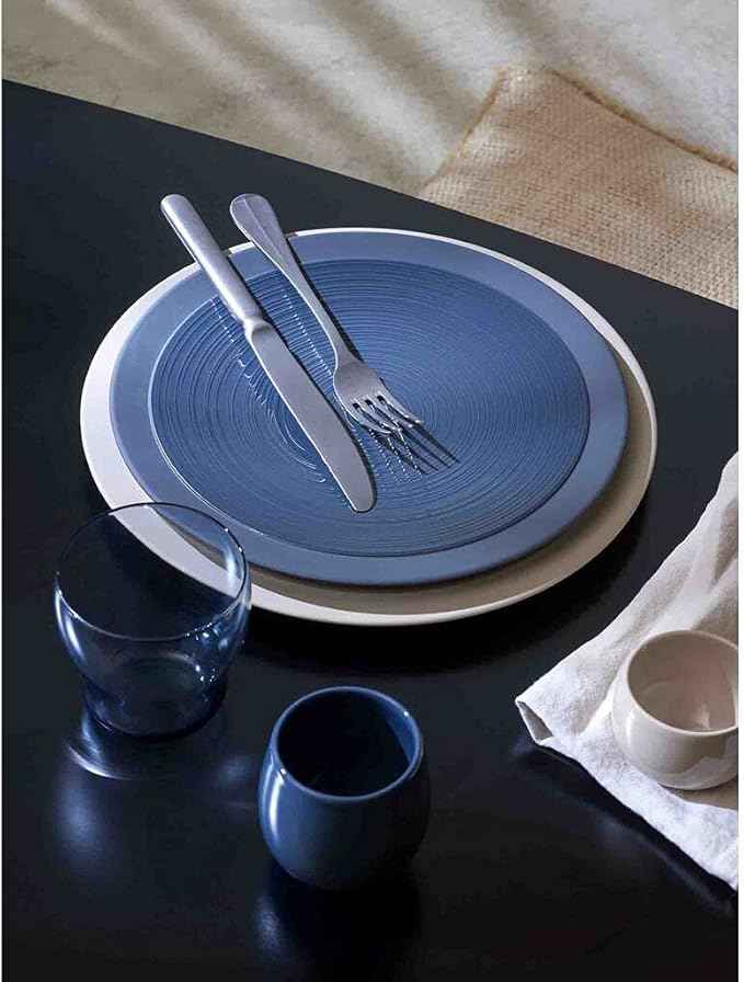DEGRENNE Bahia French Dinner Plate Set - Luxury Stoneware Dish Set for 4, Modern Ceramic Dishware for Kitchen, Made in France, Microwave Safe, Dishwasher Safe, 26cm - Bluestone