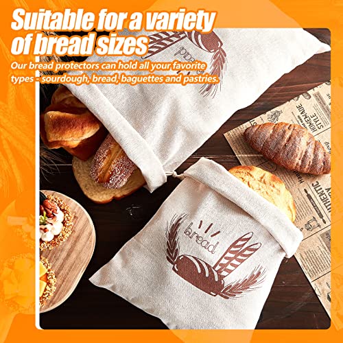 20 Pcs Linen Bread Bag for Homemade Bread Reusable 2 Sizes 10" x 12" and 11" x 17" Unbleached Container Drawstring Natural Bags Storage for Food Baking Kitchen Sandwich Bakery Picnic Wedding