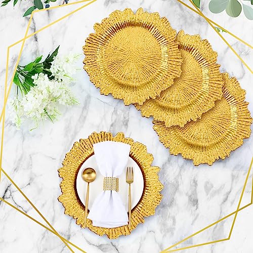 100 Pcs Gold Charger Plates 13 Inch Reef Texture for Wedding (Classic Style / Gold)