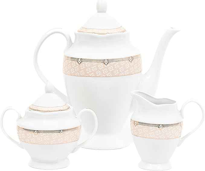 Dinnerware Set for 8-49 Piece Vintage Porcelain Dining Set - Gorgeous White and Pink Floral Design - Plates, Bowls, Cups and Saucers - For Everyday Dishes and Formal Occasions (Sandra Pink 2049)