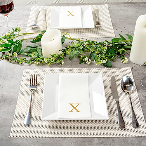 Paper Rectangle Gold Letter X Linen (Gold / 50 Count / X)