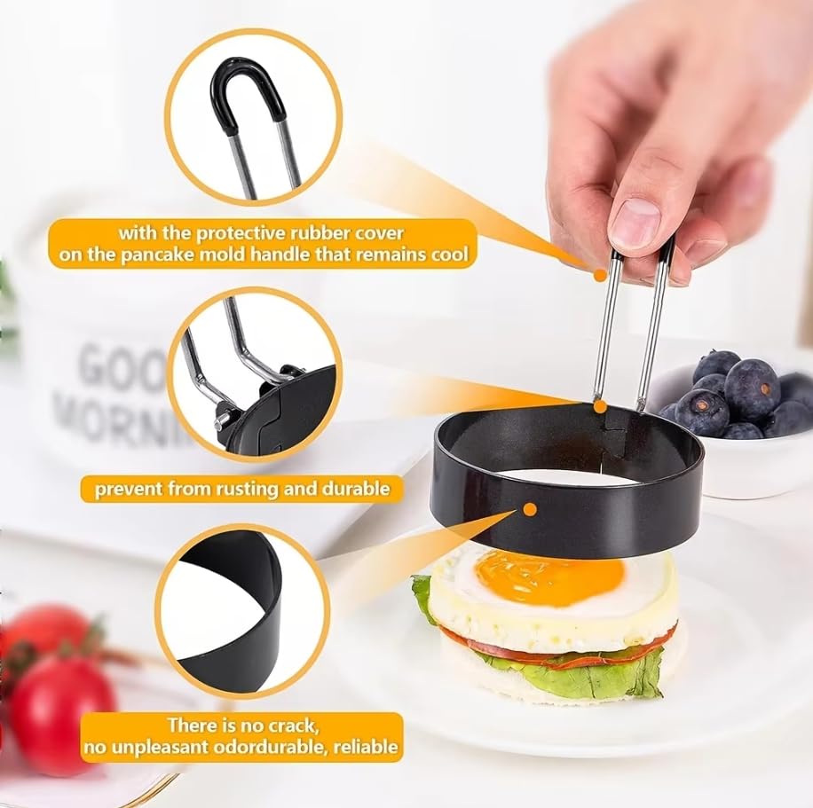 3.5" Egg Rings Set of 4 with Silicone Handle