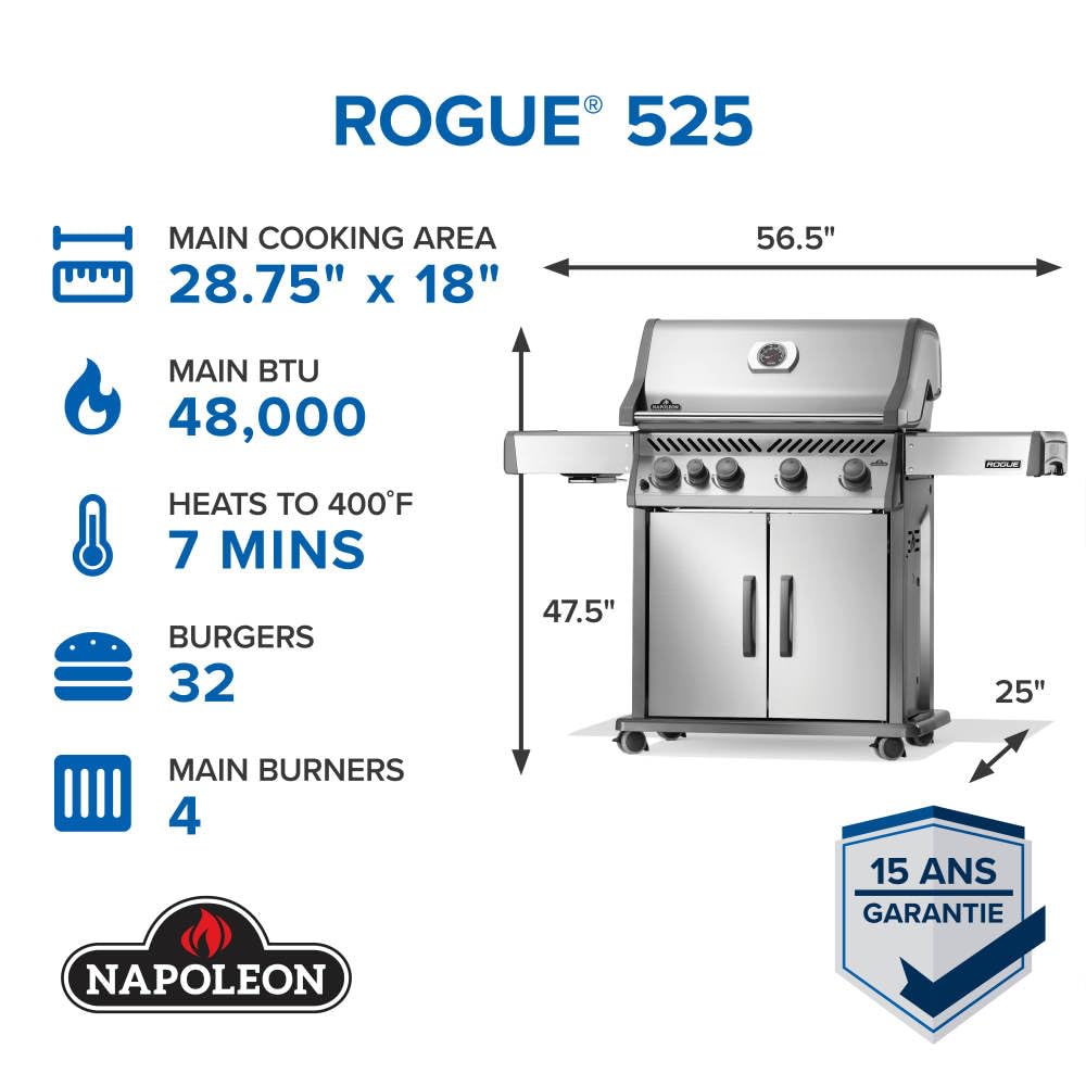 Rogue 525 4 Burner Natural Gas Grill with Range Side Burner (Natural Gas / Stainless Steel / Rogue 525)