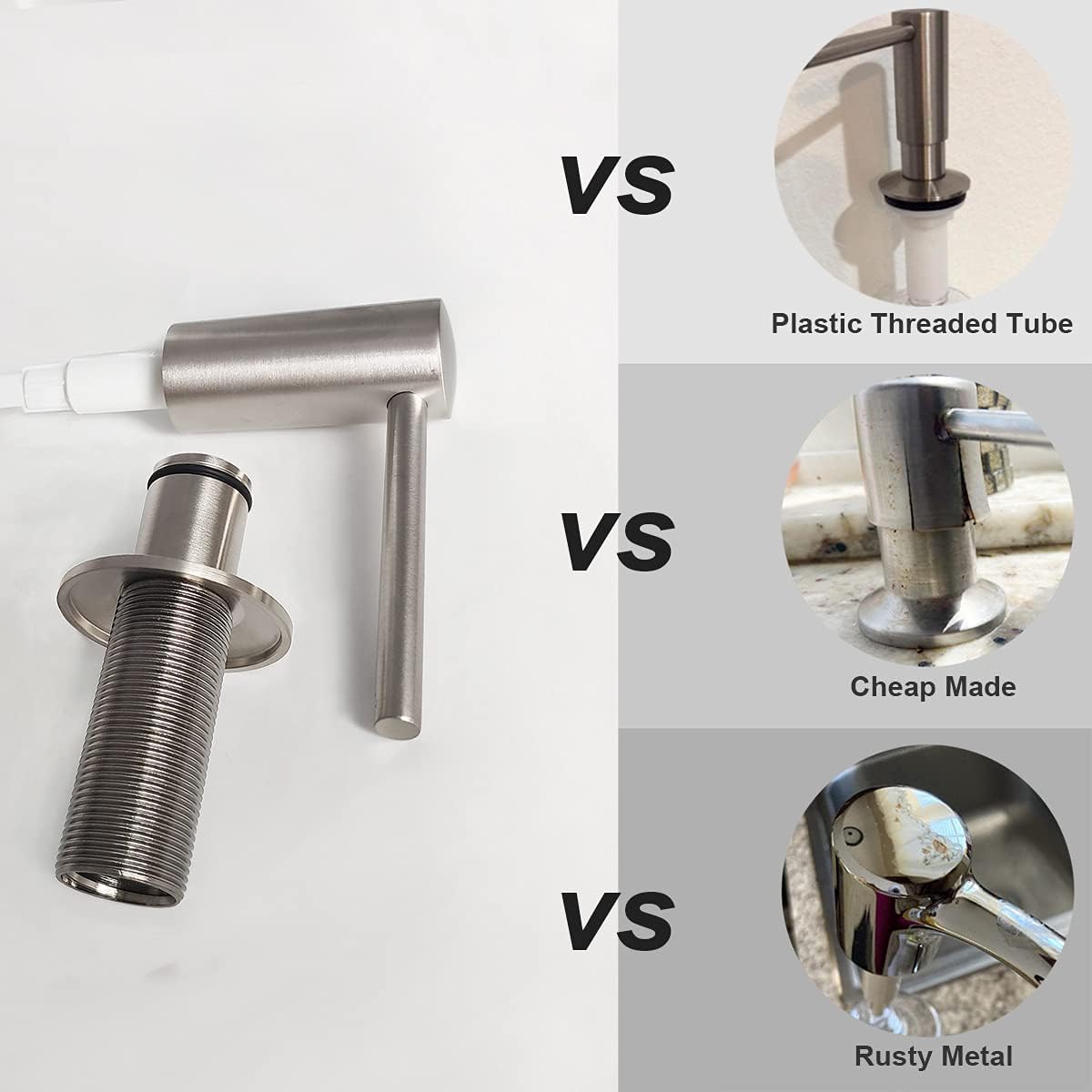Brushed Nickel Built in Soap Dispenser for Kitchen Sink with 17 OZ PET Bottle Brass Pump Head Deck Mounted Dish Soap Dispenser