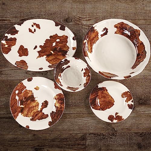 Elsa 14 Piece Brown Cow Print Melamine Dinnerware Set (14 Piece / Elsa Cowhide)