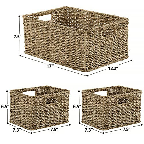 Large Wicker Baskets for Storage (17 x 12.2 x 7.5 inches / Natural (Seagrass))