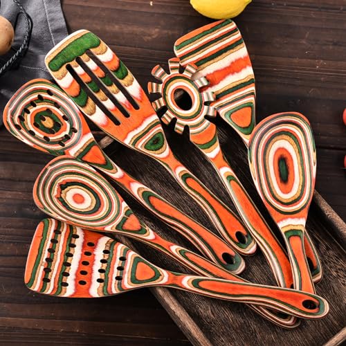 Pakkawood 7 Piece Red Wooden Cooking Utensils (7 PCS Red)