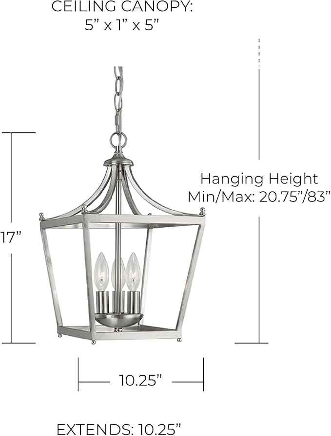 Capital Lighting 4036BN Stanton Geometric Metal Open Frame Lantern Foyer Pendant, 3-Light 180 Total Watts, 17" H x 10" W, Brushed Nickel